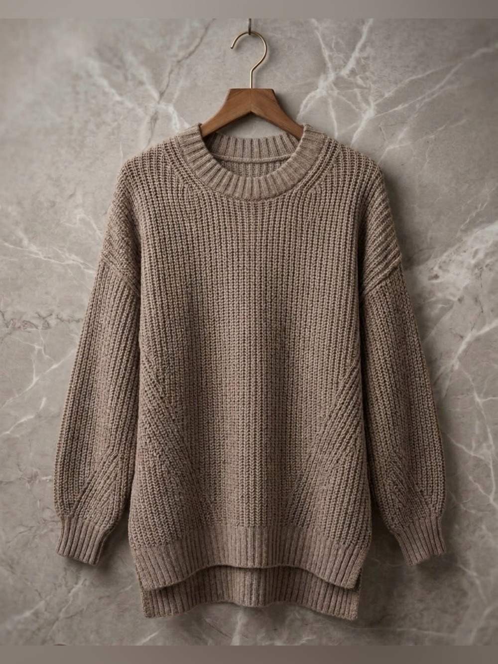 American Eagle Outfitters Oversized Chunky Knit Crewneck Sweater Taupe Size M